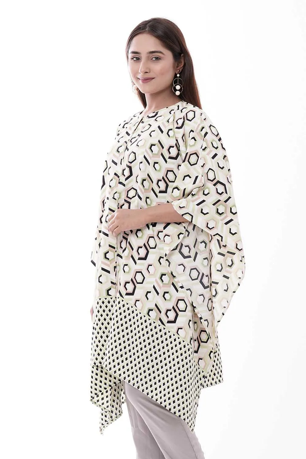 Women's Kaftan (White Printed)
