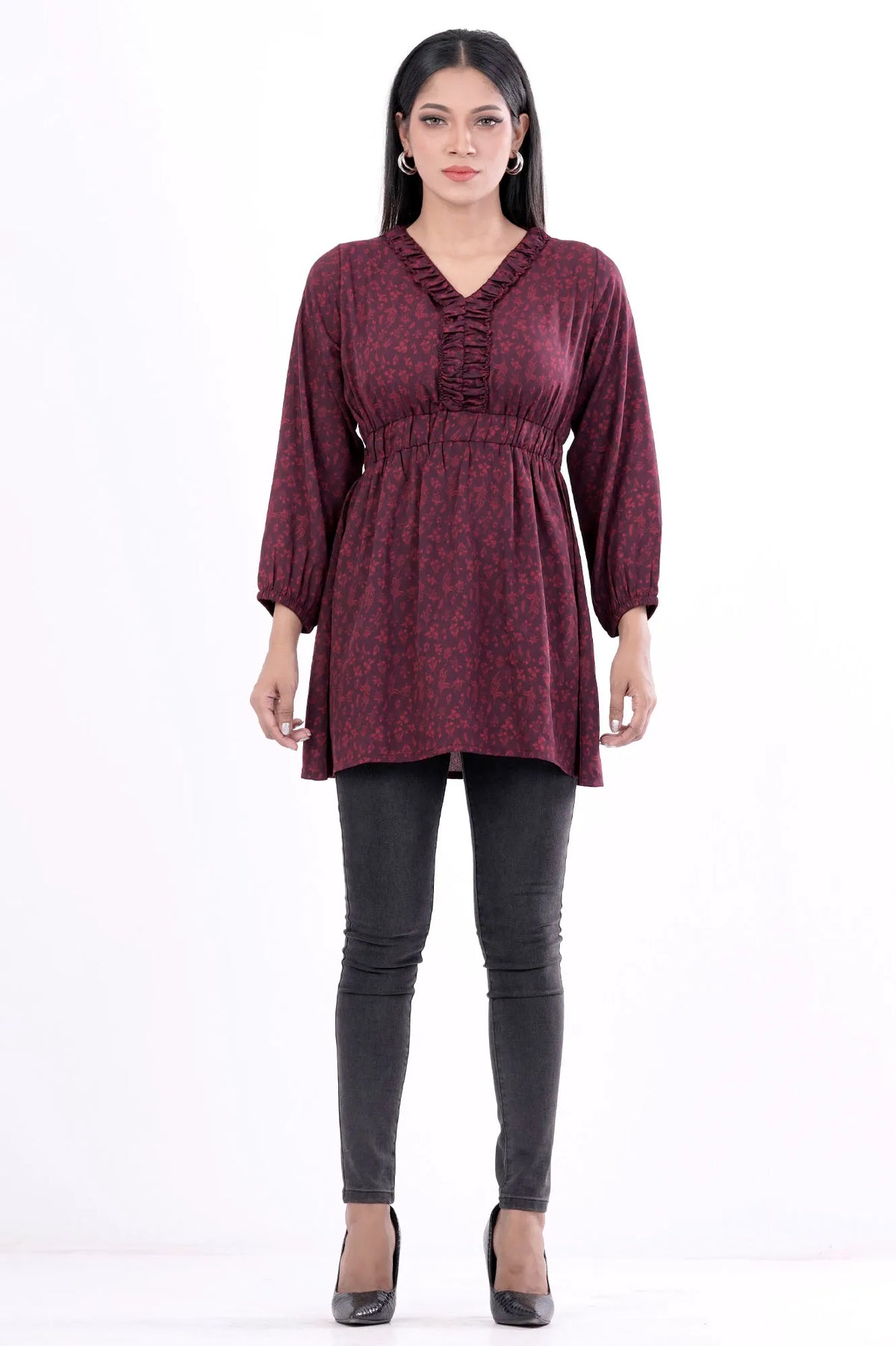 Women's Casual Tops (Maroon Printed)