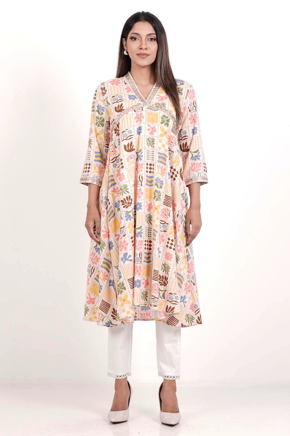 Women's Ethnic Tops (Cream Printed)