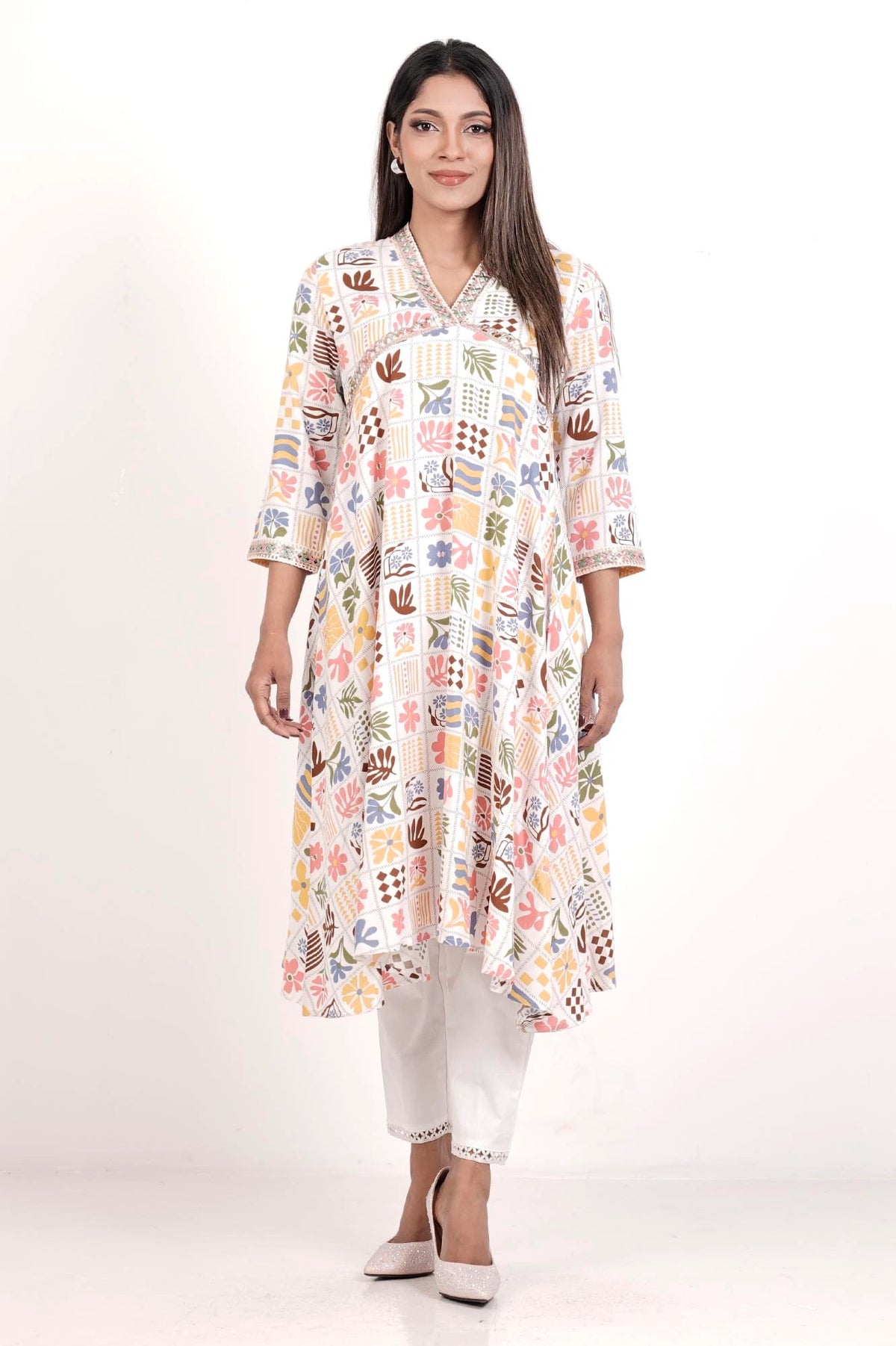 Women's Ethnic Tops (White Printed)