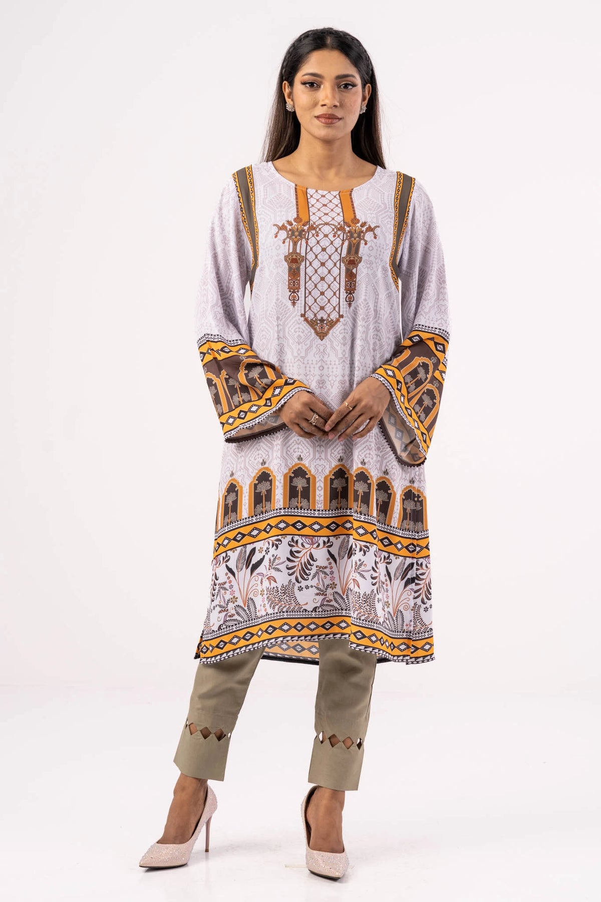 Women's Ethnic Tops (White Printed)