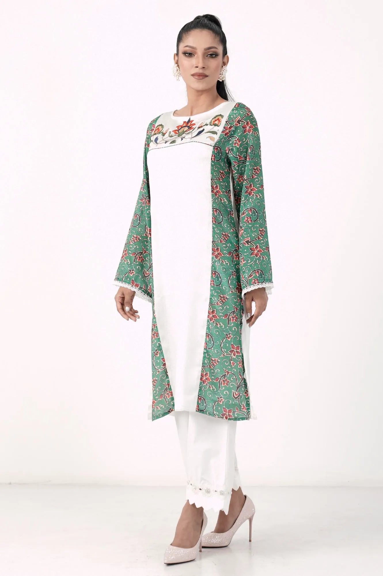 Women's Ethnic Tops (Green White)