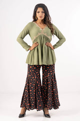 Women's Ethnic Tops (Set) (Olive-Black)