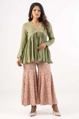 Women's Ethnic Tops (Set) (Olive-Off White)