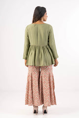 Women's Ethnic Tops (Set) (Olive-Off White)