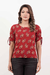 Women's Knitted Tops (Maroon Printed)